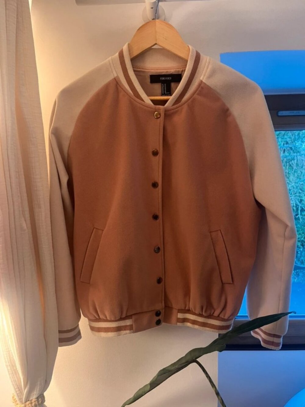 Pink and Beige Velvet Bomber Jacket Women's S